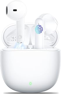 Wireless Earbuds,Bluetooth 5.3 Headphones Wireless Headphones with 4 Noise Cancelling Mic Bluetooth Earbuds HiFi Stereo Sound Touch Control Mini Ultra Light Bluetooth Earphones for Android/ios White