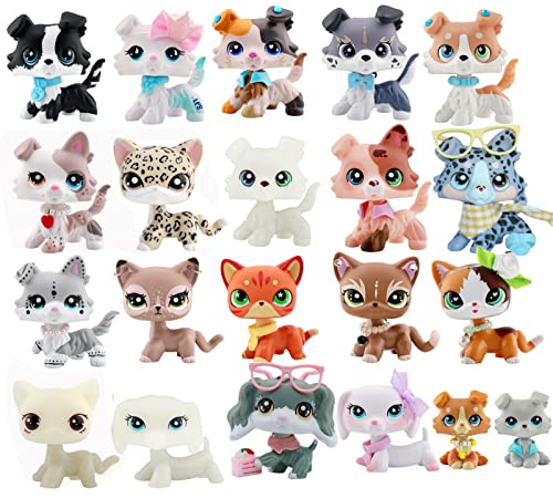 lpsloverqa Cat and Collie Dachshund Cocker Spaniel Dogs Set with Accessories Lot Figures Collection Boys Girls Kids Xmas Gift Set 21 PC, Grey With Spot