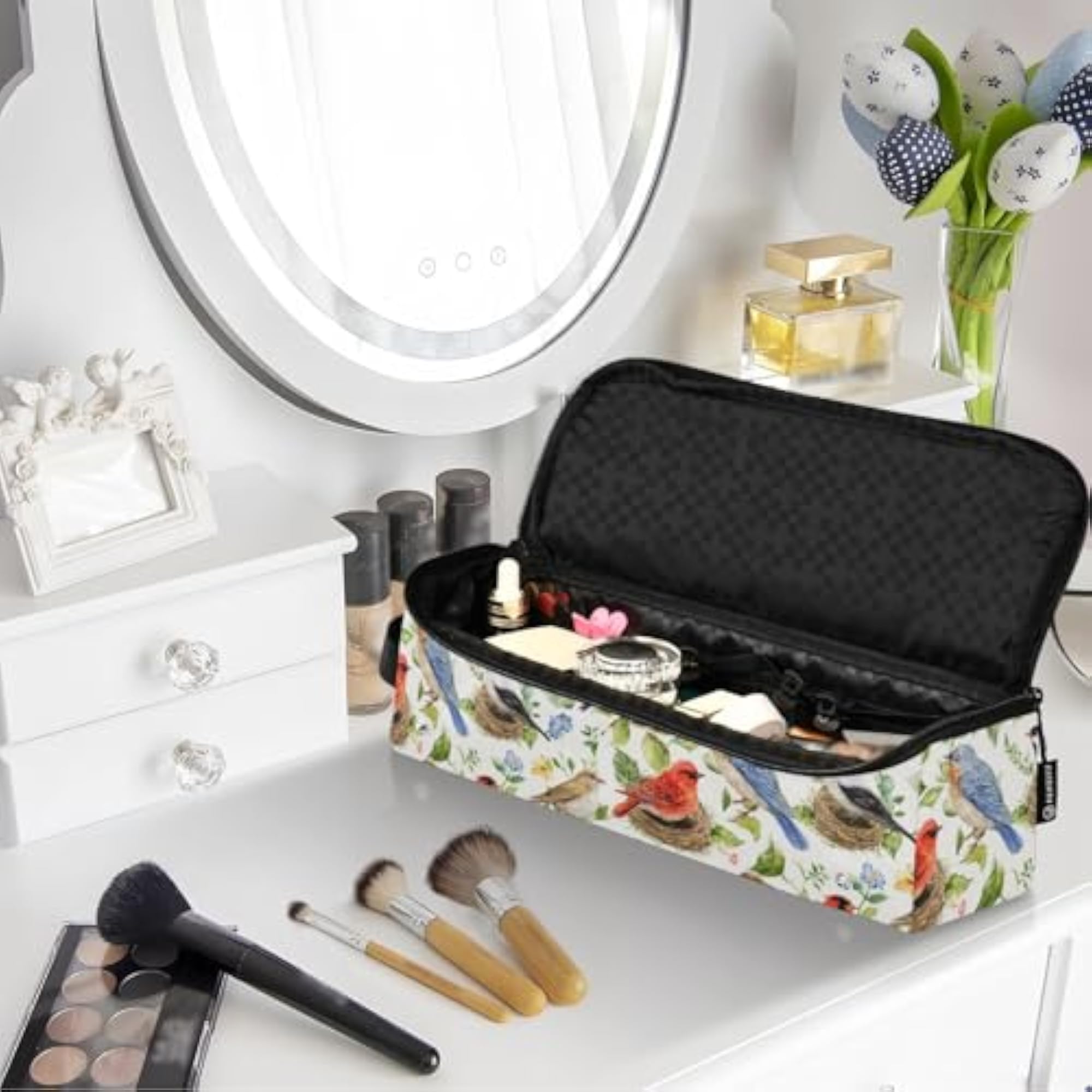 Bird Floral Hair Iron Tools Travel Bag for Women