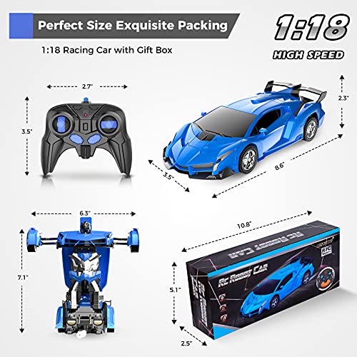 Desuccus Remote Control Car, Transform Robot Rc Car For Kids, 2.4Ghz 1:18 Scale Model Racing Car With One-Button Deformation, 360°Drifting, Transforming Robot Car Toy Gift For Boys And Girls(Blue) #TOP4
