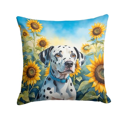 Caroline's Treasures in Sunflowers Throw Pillow, 14Hx14W, Dalmatian 6067