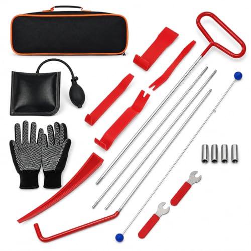 HIGH & SKY 17 PCS Car Tool Kit Solid Steel Rod 68 Inch with Air Wedge & Pump | Multipurpose Car Repair Tool Kit for Vehicles Home & Garage Use