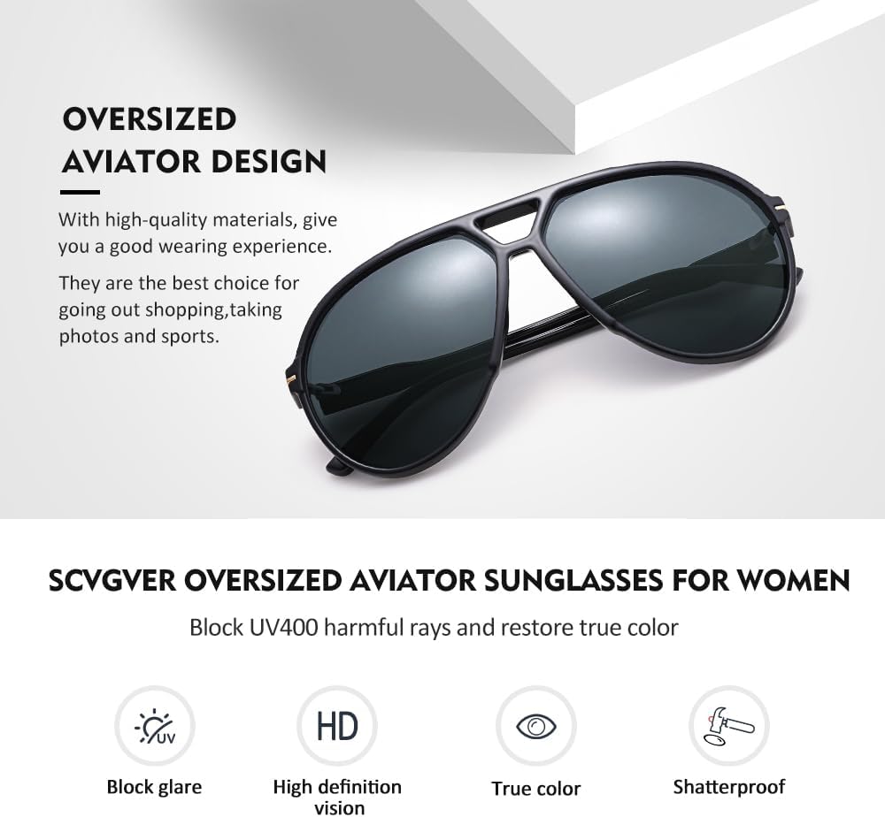 SCVGVER Oversized Aviator Sunglasses for Women Men, Retro Classic 70s Vintage Trendy Tangle Free Shades Sun Glasses - Image 3