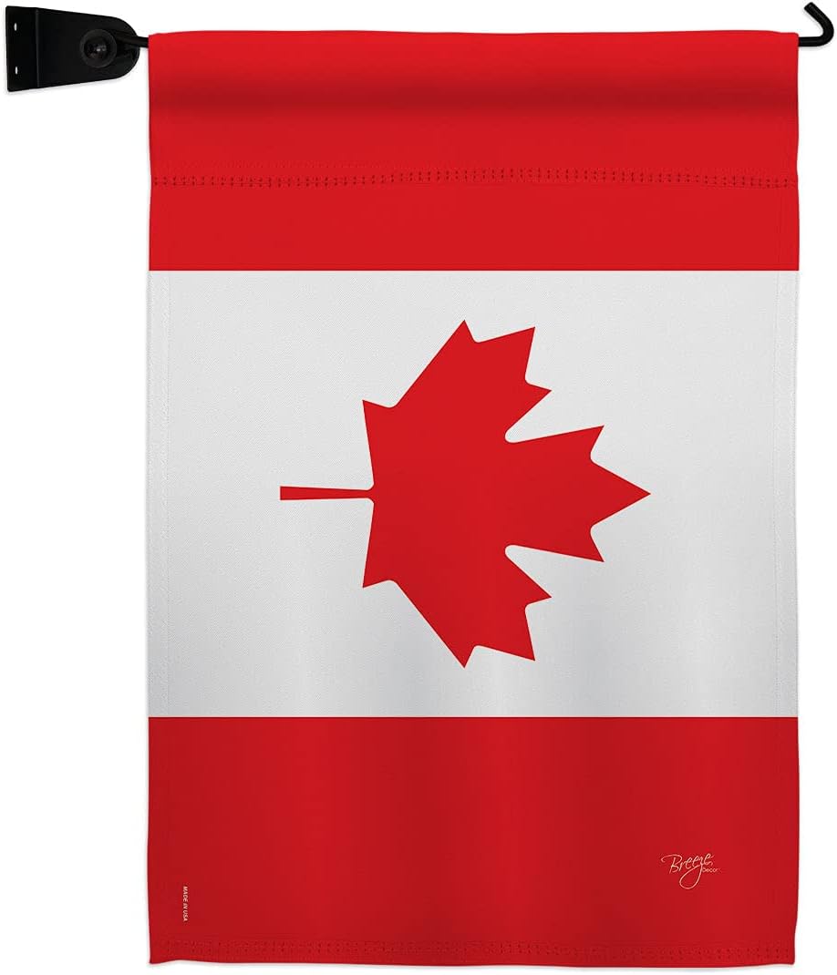 Canada Country Burlap Garden Flag Set with Stand Regional Nationality Nation International World Particular Area Small Decorative Gift Yard House Banner Double-Sided Made In USA 13 X 18.5