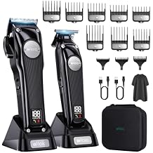 Professional Hair Clippers Trimmer for Men - Cordless Barber Clippers Set with High Torque Brushless Motor & DLC Coated Detachable Blade& Charging Stand, Premium Gifts for Men