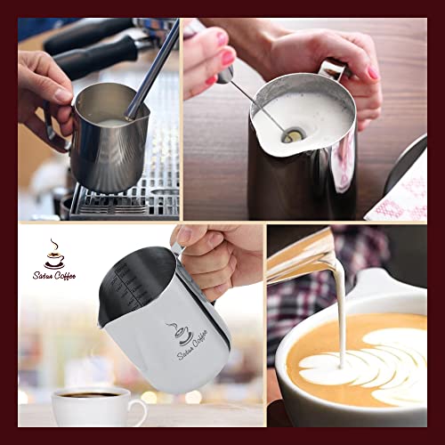 Milk Frothing Pitcher 12Oz 350Ml - Milk Jug 12 20 30Oz - Measurements On Both Sides Inside Plus Ebook - Stainless Steel Milk Frother Pitcher Espresso Cappuccino Coffee Latte Art Cup Steaming Pitcher #TOP4