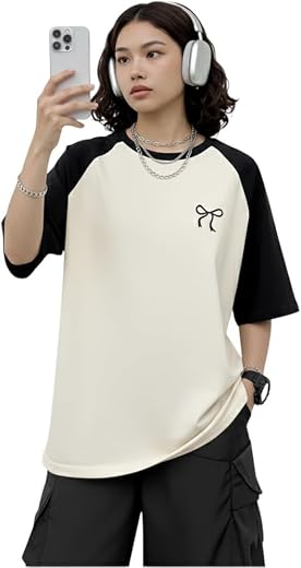 Bounce Back Apparels Ribbon Cotton Printed Long T-Shirt for Women and Girls, Half Sleeve Casual Top, Stylish and Comfortable