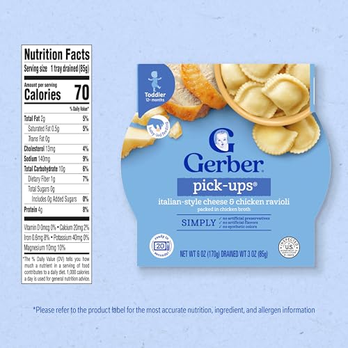 image for Gerber Toddler Food, Pick-ups, Italian-Style Chicken & Cheese Ravioli,