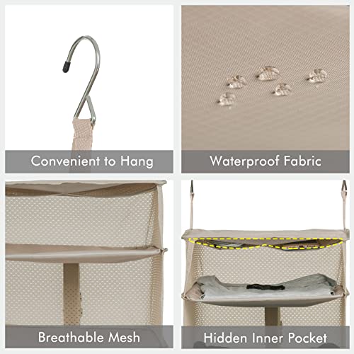 Surblue Hanging Closet Storage Bag Collapsible 3-Shelf Washable Oxford Fabric With 2 Hooks (L 11.41 * 11.41 * 19.68In, Beige) #TOP4
