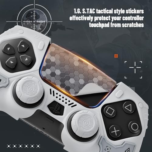Image of GeekShare G.S.TAC Tactical PS5 Controller Skin Set, Non-Slip Soft Silicone Protective Cover Case for PS5 Wireless Controller with 2 Thumb Grip Caps and 2 Stickers (White)