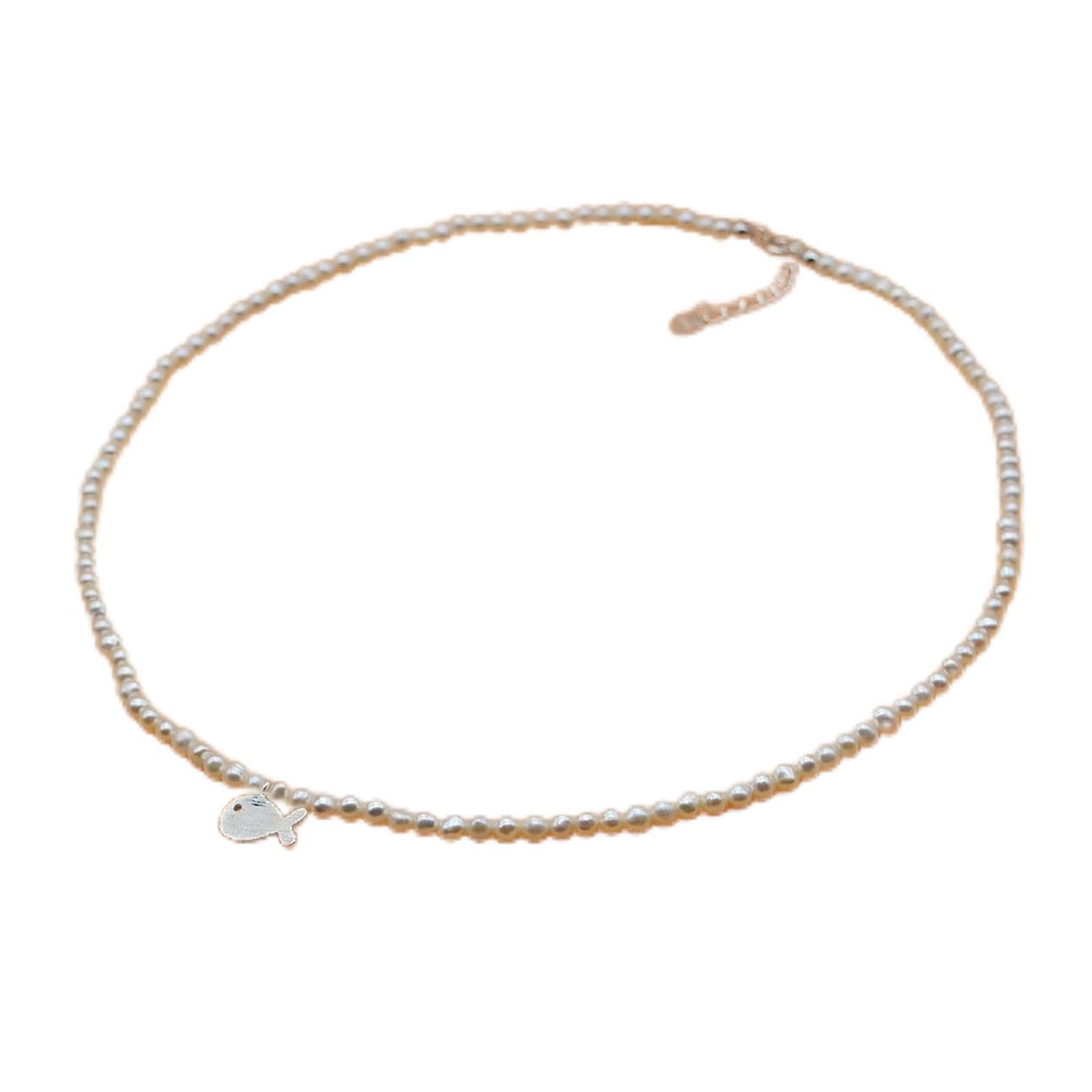 Simpatica collana di balene piccola collana di perle for ragazza con gioielli in argento fatti a mano in argento sterling 925 con perle naturali Collane da donna