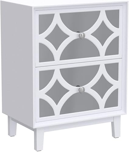 Miniatura 4 de COZAYH Mesita de noche moderna y contemporánea de 2 cajones, mesita de noche con espejo frontal acentuado, para espacios pequeños, dormitorio, gris