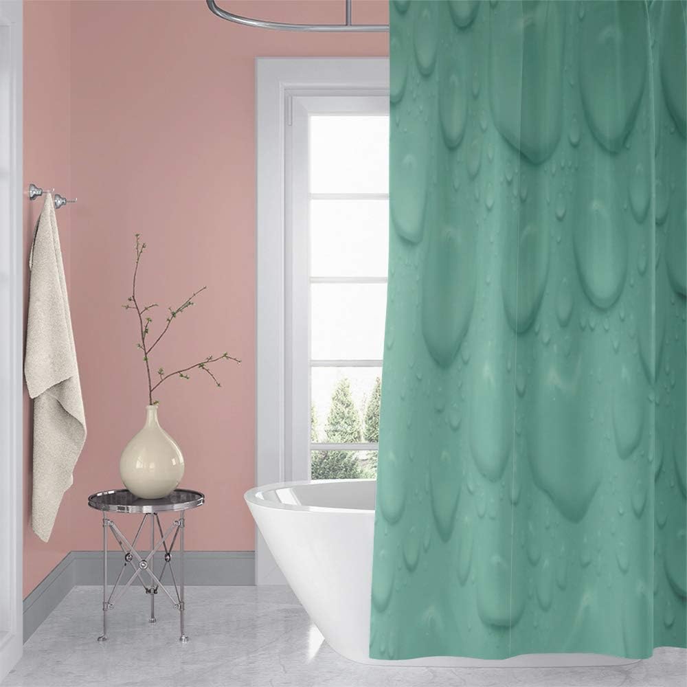 OERJU 72x72inch Liquid Raindrop Shower Curtain Small Bubbles Pattern Pure Freshening Monochrome Waterdrop Design Modern Art Bathroom Decor Fabric Bathtub Green Shower Curtain Liner Durable with Hooks