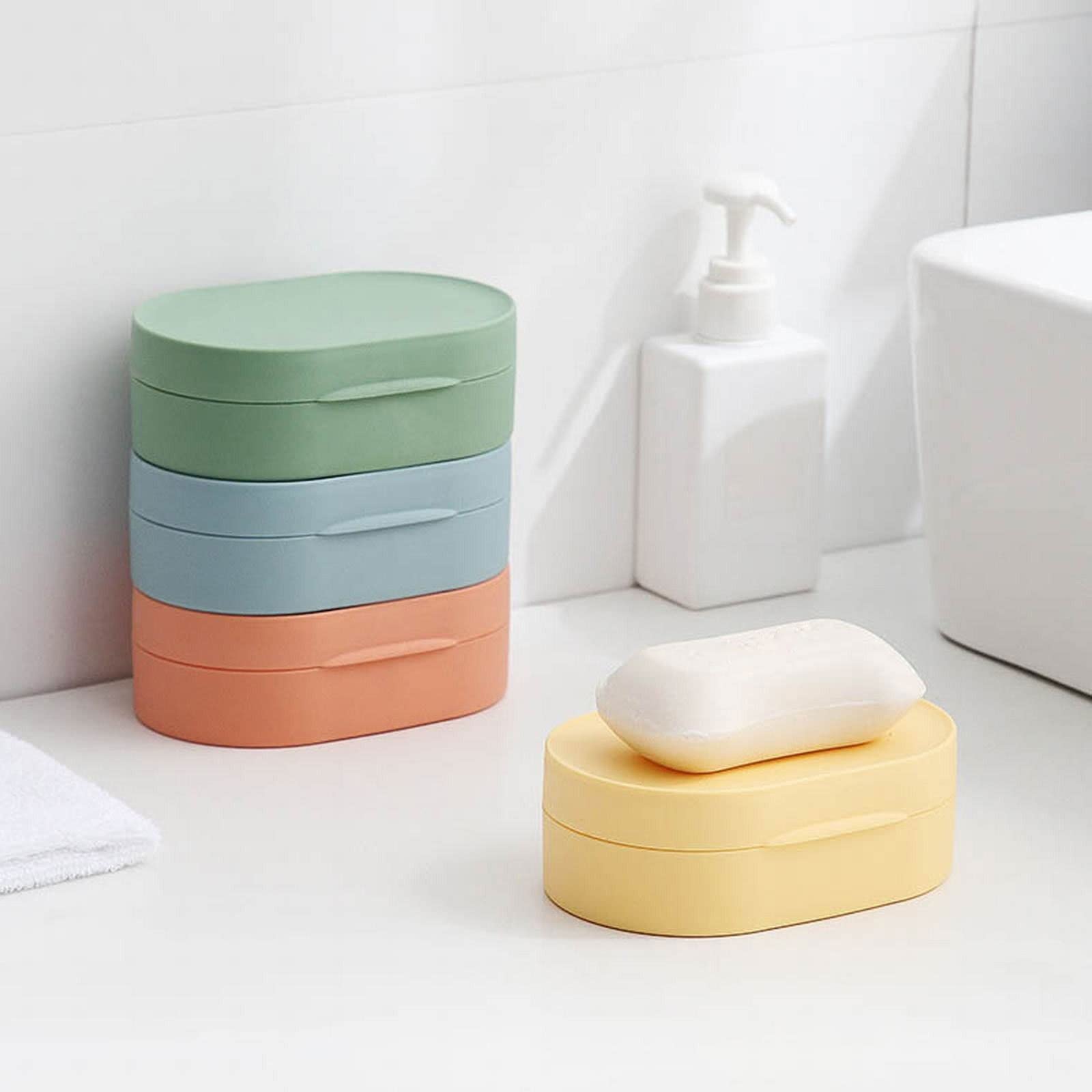 Jabonera impermeable sellada redonda de viaje, bandeja de jabón portátil con tapa para suministros de baño (amarillo)