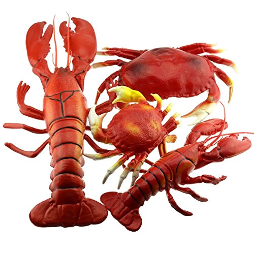 Gresorth 4 Pack Fake Large Sea Life Creatures Collection Artificial Lobster & Crab Plastic Animal Home Party Decoration Display Kids Toy