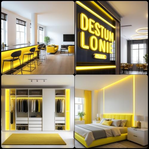 Image of 16.4 Feet LED Neon Strip Lights, with 12V Adapter, Waterproof IP65, Silicone Flexible Rope Light for Home Decor | Led Strip Lights | Neon Lights | 5 Meter | (Yellow)