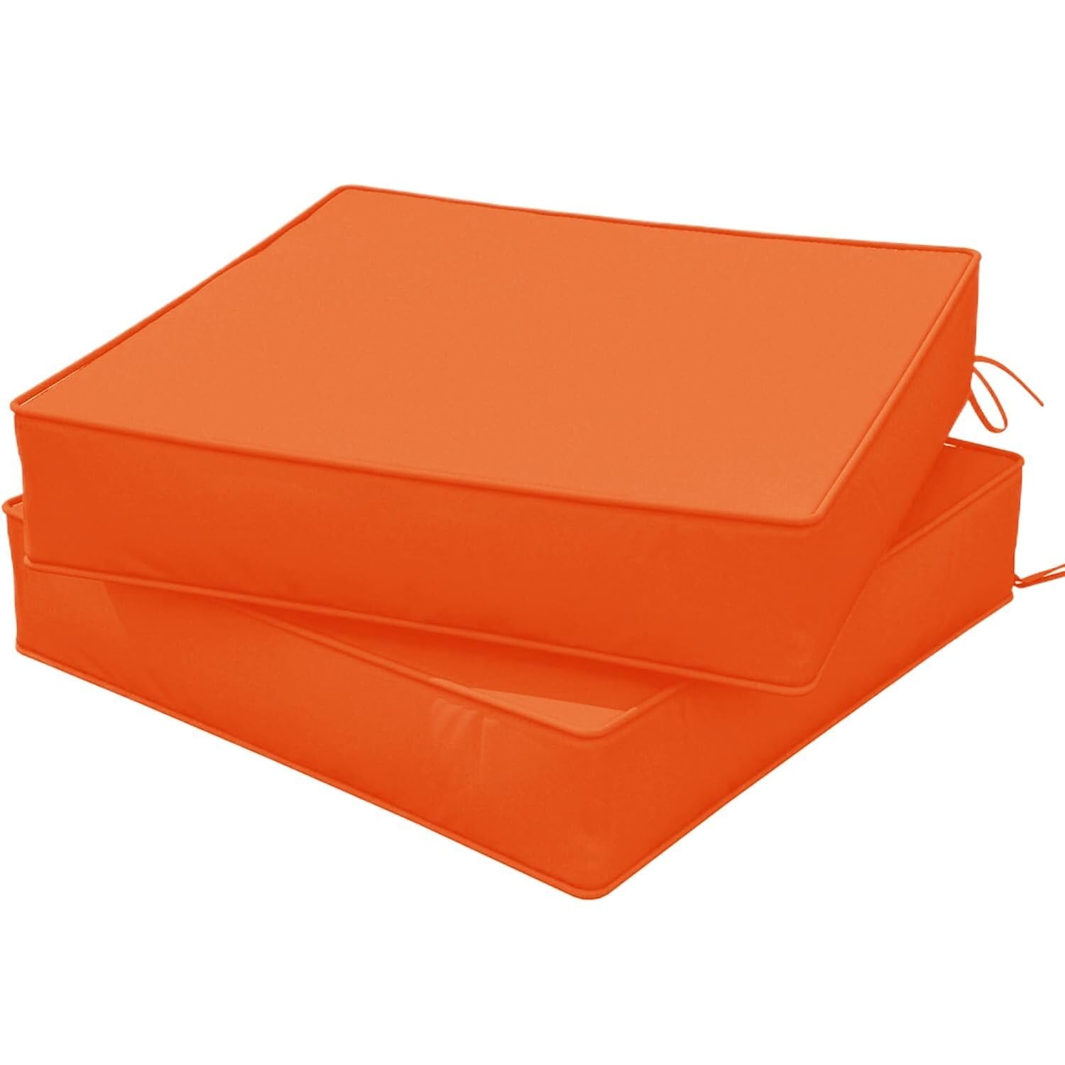 Set di cuscini impermeabili per sedie da giardino, 2 pezzi, 35 x 35 cm, spessore 3 cm, con lacci, ideali per patio, cucina e sala da pranzo, arancione