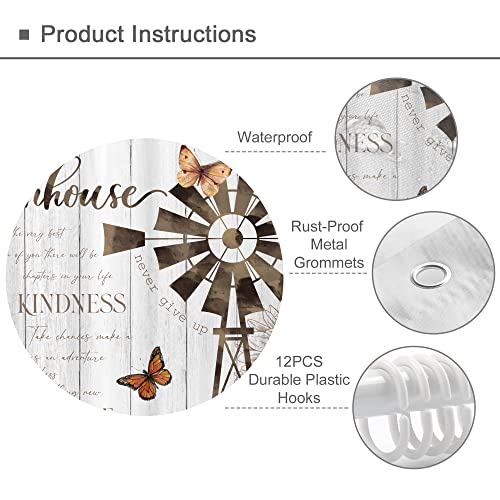 Omifly Rustic Farmhouse Shower Curtain,Country Shower Curtains For Bathroom,Vintage Farm Bathroom Set,Windmill Barn Inspirational Quote Western Wooden Plank Cow Retro 60Wx72H Inch With 12 Hooks #TOP2