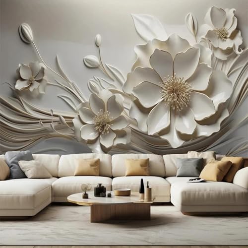 Papier peint mural 3D salon autocollant lavable peinture en soie et fleurs en relief