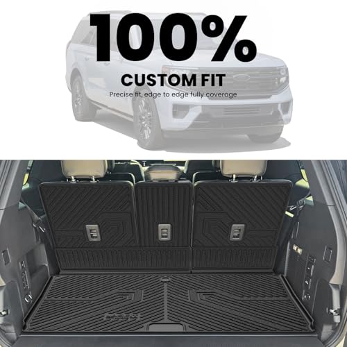 Image of LASFIT Floor Mat with Ford Expedition Max 7&8 Seats 2025 2026 2027 | Backrest Mat fit Lincoln Navigator,Costom Fit All Weather Protection TPE Easy Clean Cargo Liners,4pcs,Black