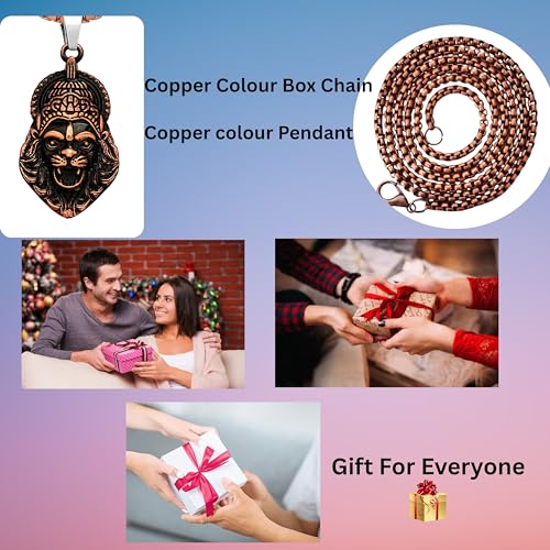 Image of M Men Style Narasimha Metal Pendant With 22 Inch Box Stainless Steel Chain | Lord Narshinha Trident Necklace | Hindu Religious Jewelry for Men & Women