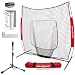 PowerNet Baseball Softball Practice Net 7x7 with Deluxe Tee (Red) | Practice Hitting, Pitching, Batting, Fielding | Portable, Backstop, Training Aid, Large Mouth, Bow Frame | Training Equipment Bundle