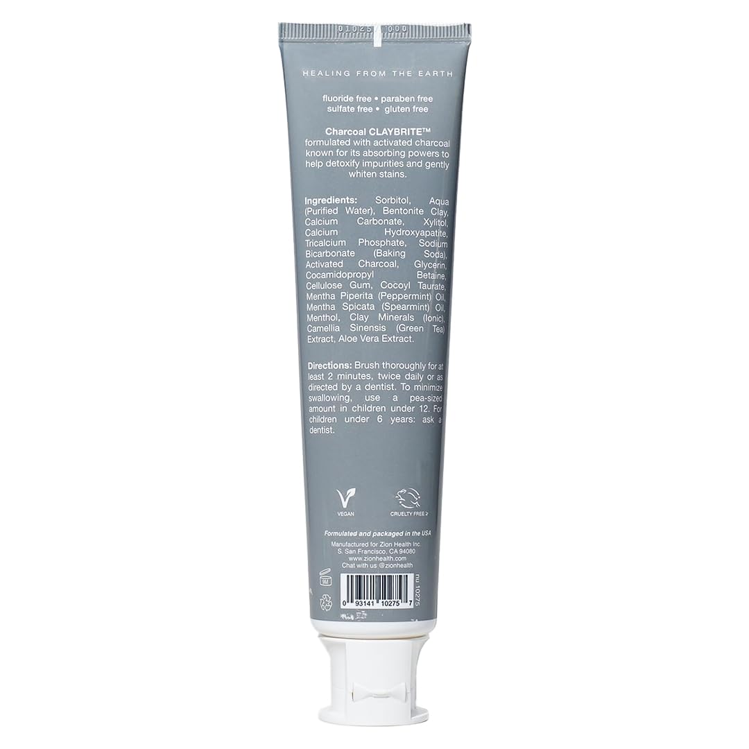 Zion Health - Pasta de dientes de carbón activado ClayBrite sin flúor - 4 oz.