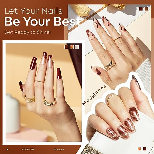 Image of modelones Gel Nail Polish Set, 6 Colors Pearl Nude Brown Shimmer Glitter Gel Polish Kit, All Seasons Soak OFF LED Manicure Salon DIY Gift