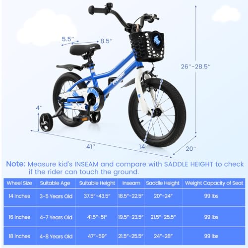 Image of BABY JOY Kids Bike, 12 14 16 18 Inch Boys Girls Bike for 3-8 Years w /Training Wheels, 20 Inch Children Bicycle for 8+ Teens w /Kickstand, Handbrake, Coaster Brake & Removable Basket, Sporty Bicycle