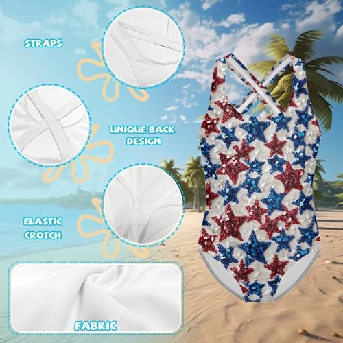 Image of Girls One Piece Swimsuit 3D Sequin Glitter Cross Back Quick Dry Sparkly Bathing Suit for Beach Pool 5-14Y
