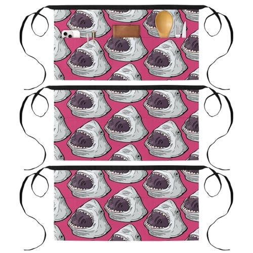 Tablier court de chef lot de 3 avec 3 poches demi-tabliers roses 60x30.5 cm