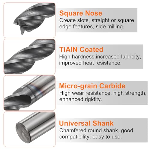 Image of HARFINGTON Carbide Square Nose End Mill Bit 1 /4 inch Cut Dia 4 Flutes TiAlN Coated Milling Cutter for Hardened Steel Metal (1 /4 inch Shank 1 inch Cut Length 4 inch Long 30 Degree Helix)