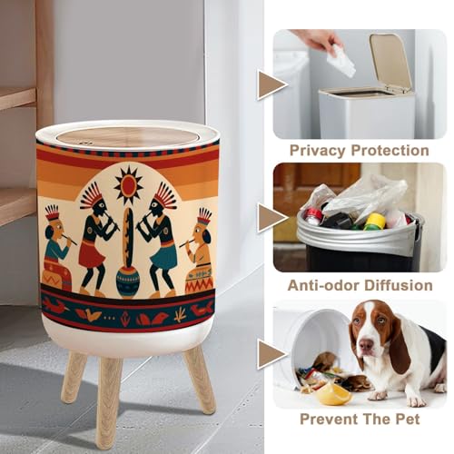 Pequeña caneca de basura con tapa y patas de madera 7L miniatura 4