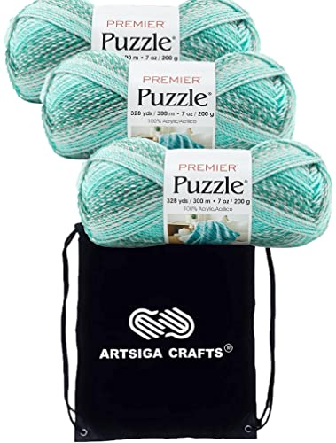 Premier Yarns Puzzle Dominoes 1050-18 (3-Skein) Same Dyelot Chunky Bulky #5 Soft Knitting Yarn 100% Acrylic Bundle With 1 Artsiga Craft Bag #TOP15