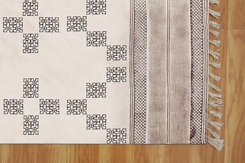 Alfombra pasillera lavable a máquina de tejido plano algodón boho beige negro para cocina 8