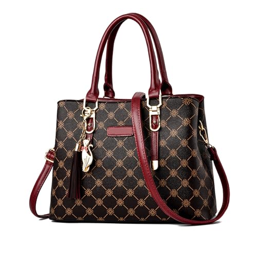 Sacoche femme élégante en PU cuir bourgogne avec finitions et imprimés classiques
