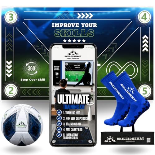 SkillZone Soccer Training Mat Soccer Dribbling & Footwork Trainer with SkillZone Interactive Training Hub | Soccer Skills & Ball Control Practice for Kids & Teens | Indoor & Outdoor Agility & Coordination Training System (Galaxy Dribble - Match Kit)