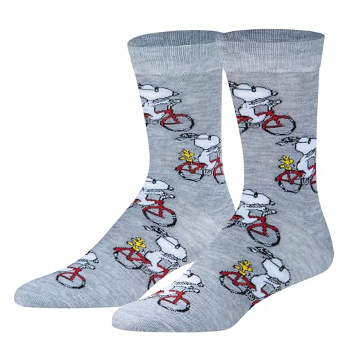 Crazy Socks – Snoopy & Woodstock Peanuts Cartoon Design – Novelty Crew Sock – Large – Fun Comic Strip Gift for Men & Women