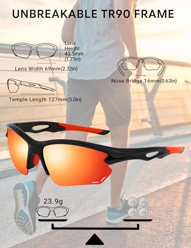 Image of BIRCEN Mens Polarized Sunglasses for Sports: TR90 Lightweight Sun Glasses Wrap Around Shades for Fishing Driving Cycling