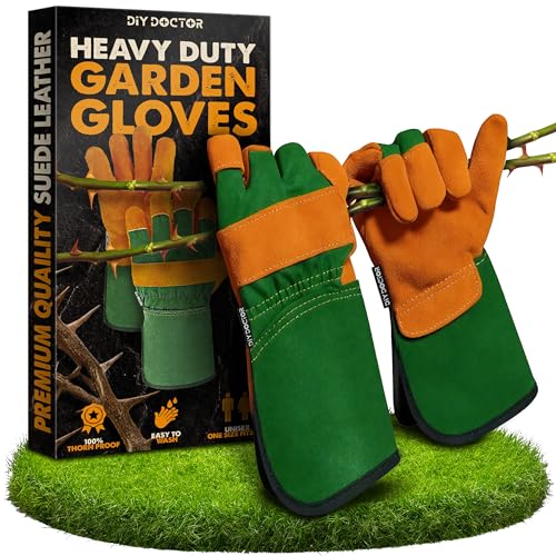DIY Doctor Heavy Duty Gardening Gloves for Men, Thorn Proof Leather Garden Work Gloves, One Size Fits Most Unisex - (1 Pair)