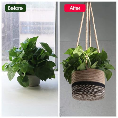 Pots de Plantes Suspendus Macramé Jute pour Panier Fleurs Intérieur Extérieur