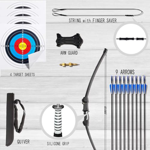 Mxessua 45" Youth Bow and Arrows Set for Kids 8-12 Teens Recurve Archery Beginner Gift Longbow Kit 9 Arrows, 4 Target Face Toy for Backyard Game Age 12-14 14-16 Black by Mxessua - Image 3