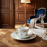 Prachtvolles 3-teiliges Kaffeegedeck – Bunte Feldblumen/Streublümchen mit Goldrand – Meissen 1.Wahl