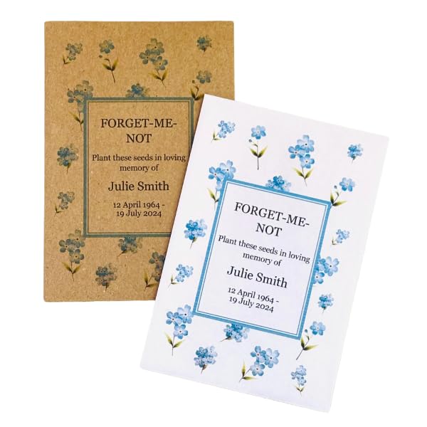 Personalised Remembrance Forget Me Not Seed Packet Memorial Funeral Keepsake Handmade | Pack of 10 Favours