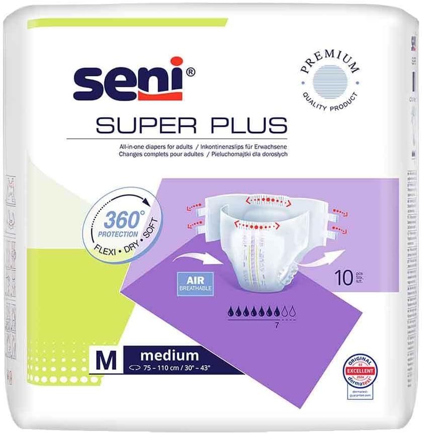 Seni Adult Diapers | M size | 10pcs | Breathable & Comfort | High Absorbency | Odor stop | Derma tested | Adjustment tapes with Multi use