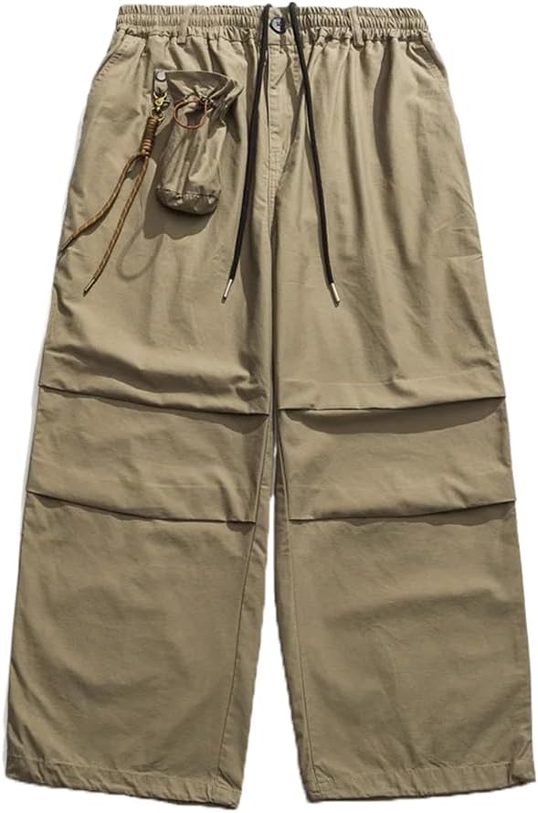 LIXINGHEITANG Men Detachable Pocket Drawstring Streetwear Loose Casual Wide Leg Military Cargo Pants Sweatpants