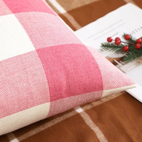 JOTOM Set of 2 Classic Plaids Cushion Covers 60x60 cm Farmhouse Buffalo Check Soft solid Decorative Throw Pillow Covers Home Decor Outdoor Cushion Case for Sofa Bedroom (Pink) - Image 3