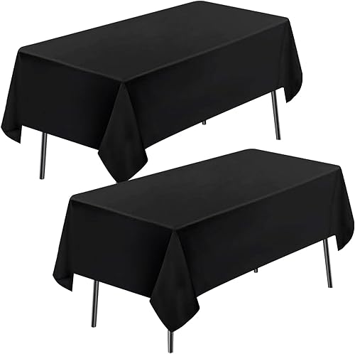 Miniatura 1 de Fixwal Mantel rectangular color negro, 2 piezas de 60 x 84 pulgadas, tela de poliéster, lavable y resistente a las arrugas, para cocina, mesa de