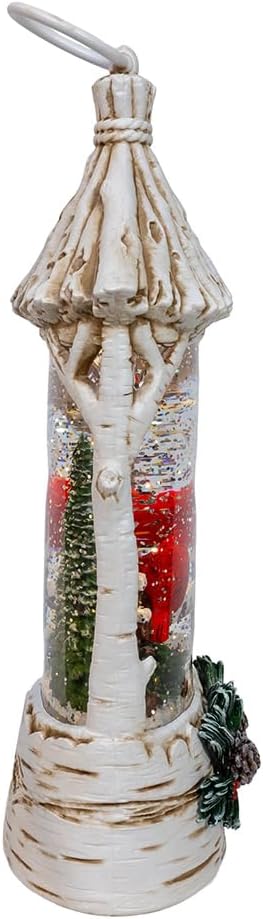 Kurt Adler 10.875" Battery Operated USB LED Lighted Lantern with Cardinals & Spinning Glitter Water