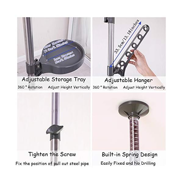 BAOYOUNI 7-Tier Indoor Plant Pole Spring Tension Rod Expandable Flower Pots Display Rack Stand Hanger Metal Corner Storage Shelf, Grey - Image 8